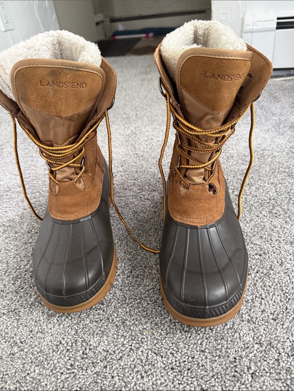 Lands' End Expedition brown and tan insulated lace-up winter boots